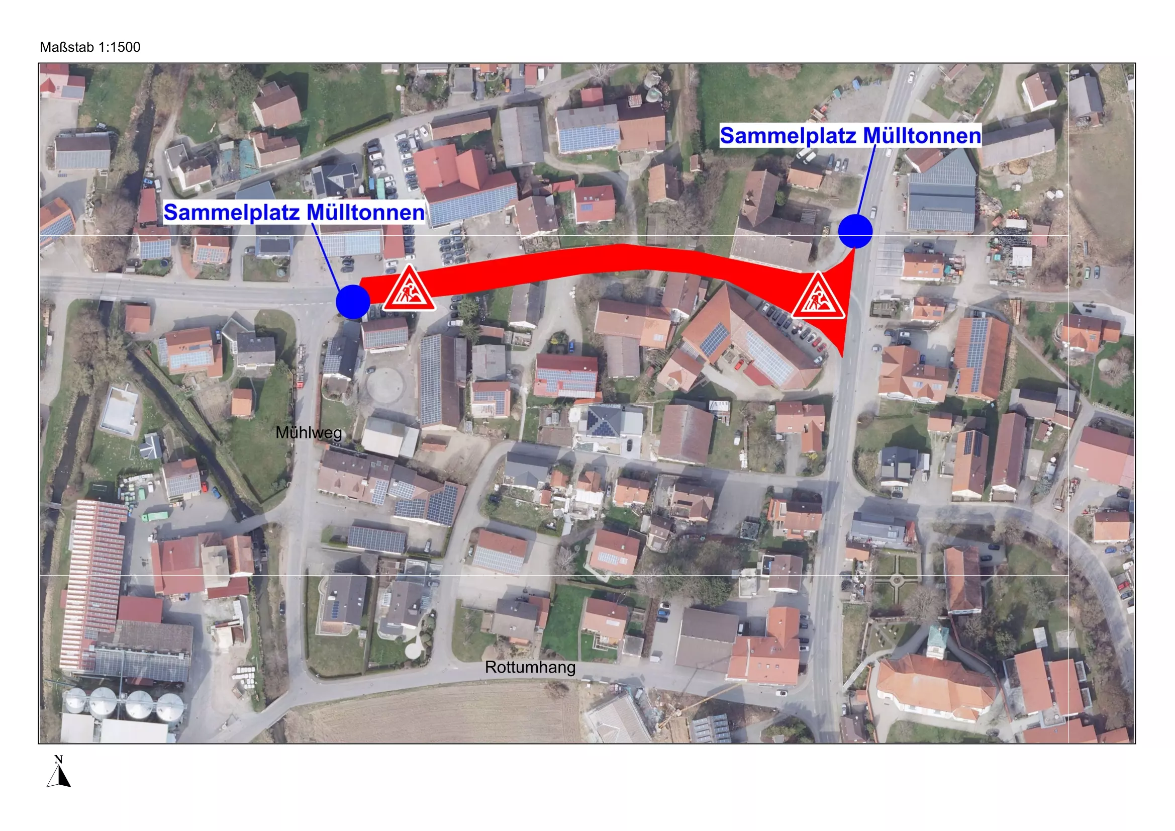 Sammelplatz für Mülltonnen in der Ehinger Straße in Reinstetten